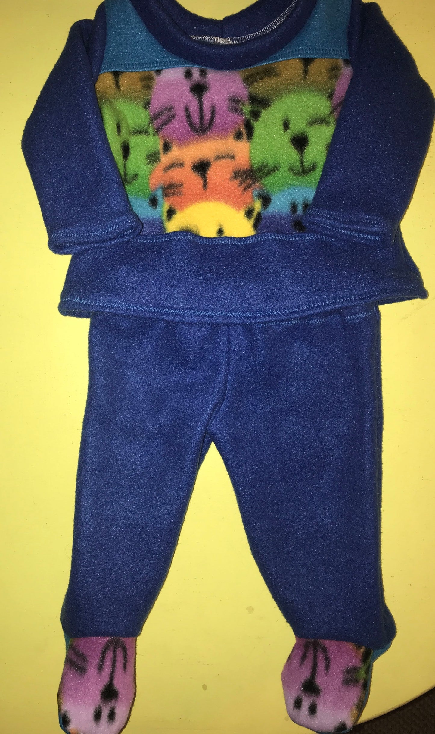 Baby Footed Pajama Set, 3M Winter Sleepwear, Fleece Footie Pants Set, Infant, Shower Gift, Cat Lover, Kitten