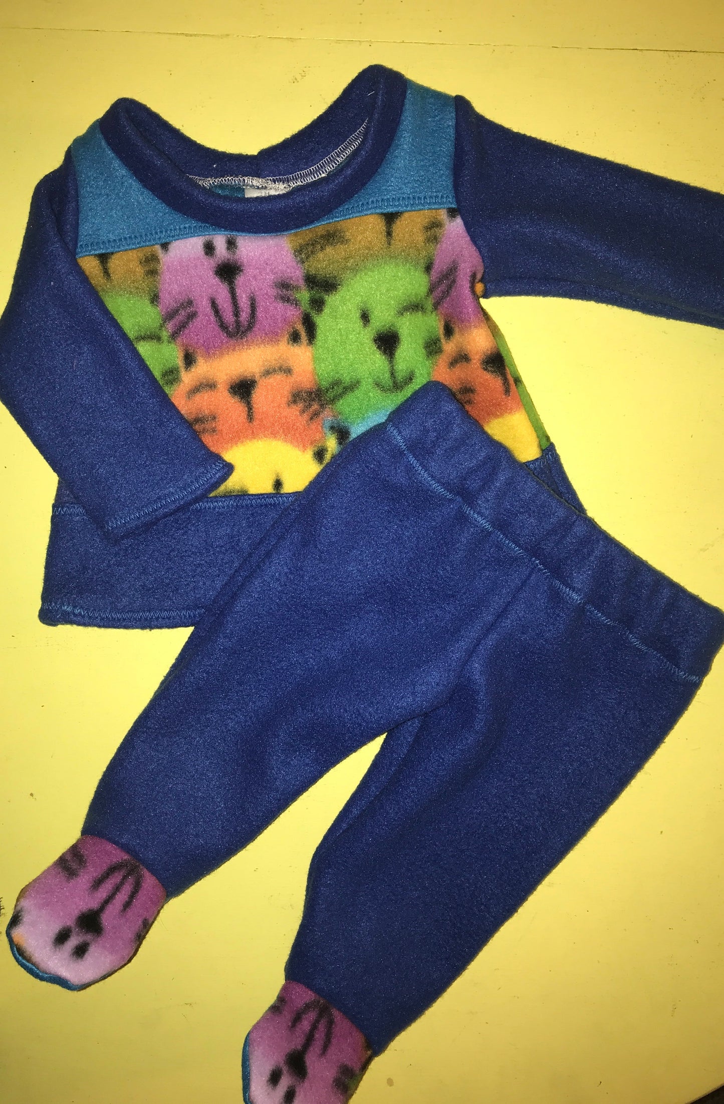 Baby Footed Pajama Set, 3M Winter Sleepwear, Fleece Footie Pants Set, Infant, Shower Gift, Cat Lover, Kitten