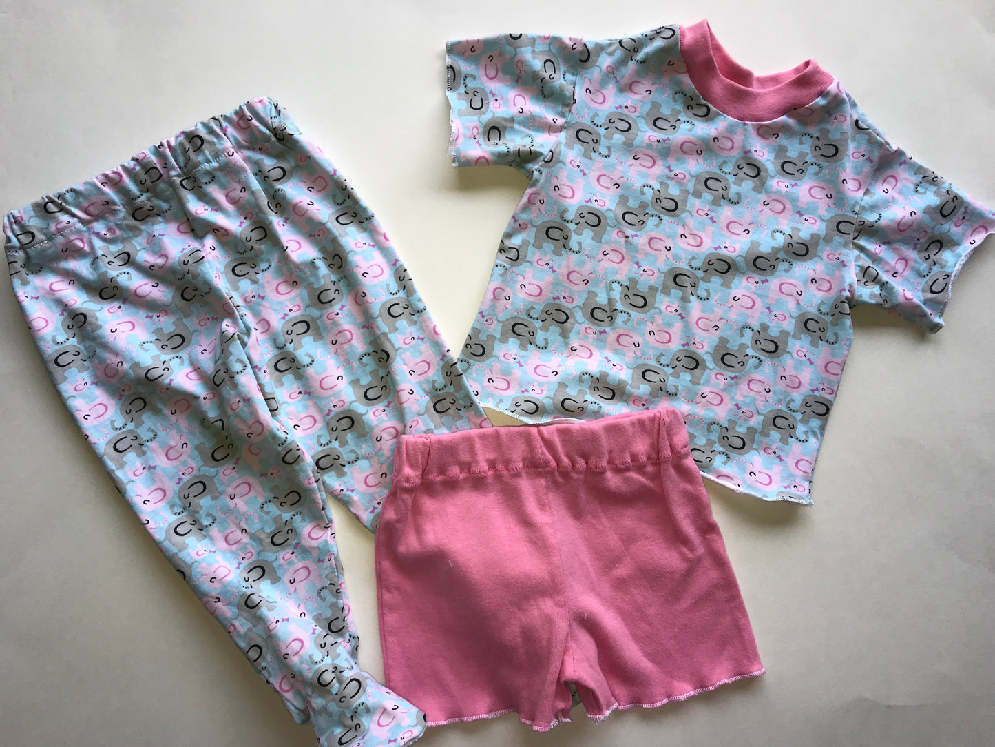 Summer Pajamas for Kids: Whimsical Elephant, Pajamas with Feet, Shortie Set, Footed Pajama Pants, Toddler Pajama Set OOAK