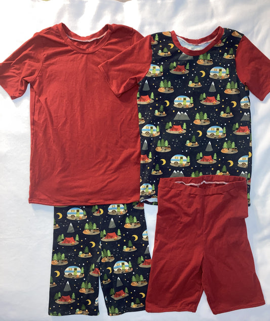 Kids Summer Pajamas Camping Theme Shorties Jammies Size 14