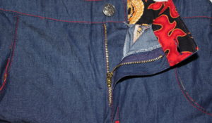 Dax Trousers by Gracious Threads with fly open.