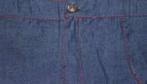 Dax Trousers by Gracious Threads with fly closed.