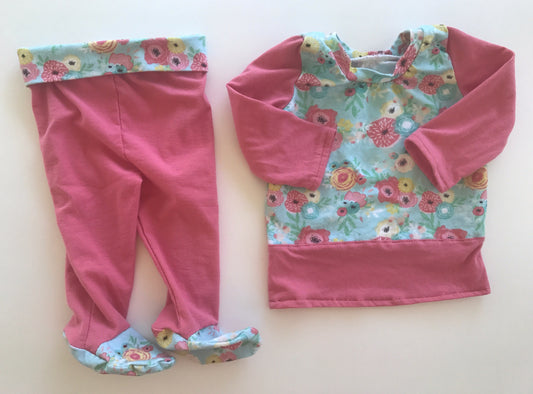 OOAK Infant Pajama Set 6M READY to SHIP Sleepwear Summer Spring Cotton Lycra Footie Pajamas Set Feet Pants Baby Shower Gift
