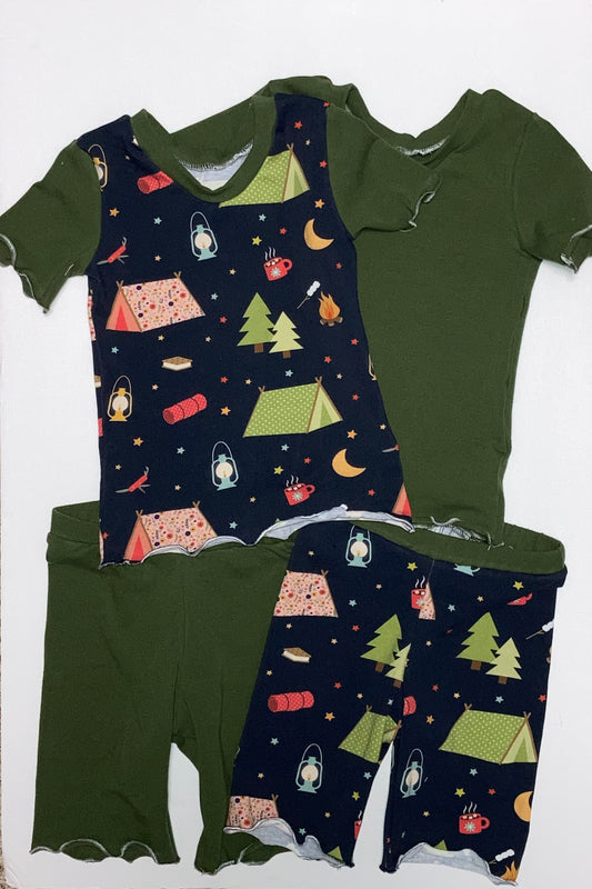 2 sets of camping cutie with olive green shortie pajamas